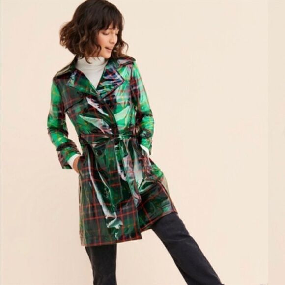 Anthropologie Eva Franco London Frog Plaid Rain Coat Trench Size 4 - Picture 7 of 13